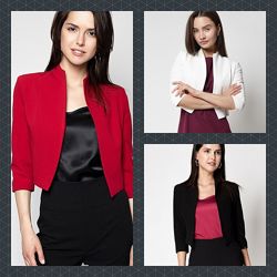 Укороченный жакет пиджак красный, черный, белый. Модный пиджак деловой офис