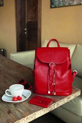 Женский рюкзак кожаный красный casual стильный ручная работа