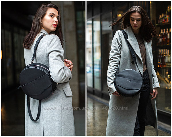 Женский рюкзак-сумка кожаный круглый casual стильный модный ручная работа