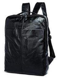 Рюкзак кожаный для ноутбука макбука 13 14 два отделения черный мужской