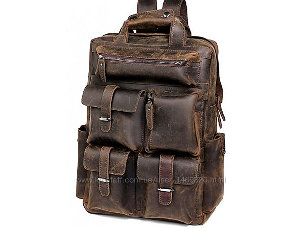 Рюкзак для ноутбука кожаный мужской винтажный кэжуал casual стильный
