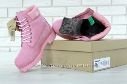 Зимние женские ботинки Timberland Pink. Натуральный мех.