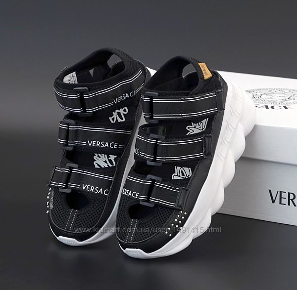 Мужские сандалии босоножки Версаче Versace Chain Reaction сандали. Black