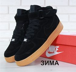 Зимние мужские кроссовки ботинки Nike Air Force Winter. Black. Натур. замша