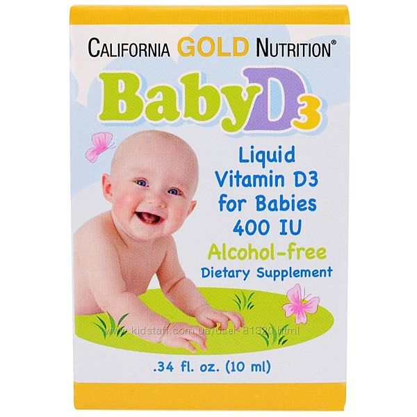Детский витамин Д3, D3, в каплях California Gold Nutrition, 400 IU, 10 мл.