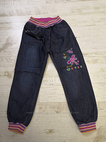 Джинсовые брюки на манжетах для девочек, р. 104-128 две модели